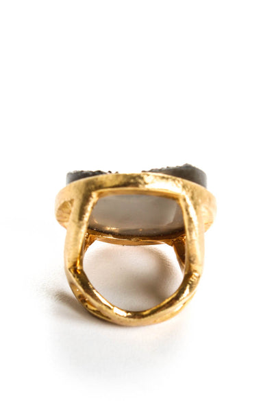 Designer Women's Gold Plated Black Drusy Quartz Cocktail Ring Size 6.5