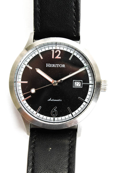 Heritor Men's Becker Automatic 43mm Stainless Steel Watch Black Leather Strap