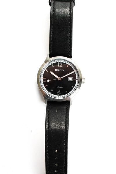 Heritor Men's Becker Automatic 43mm Stainless Steel Watch Black Leather Strap