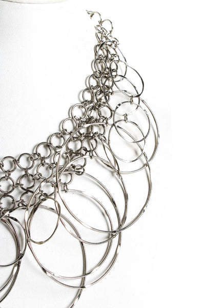 Designer Womens Multi Chain Silver Tone Hoop Statement Necklace 18"