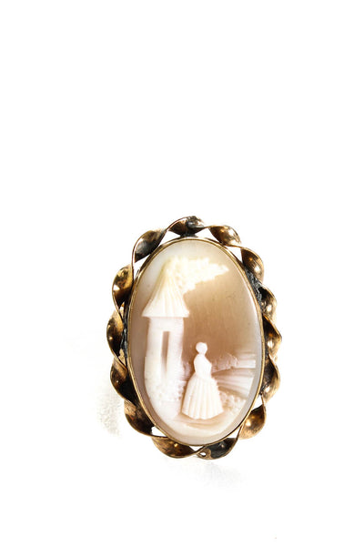 Designer Women's 18k Gold Band Gold Plated Bezel Agate Cameo Engraved Vintage Ri