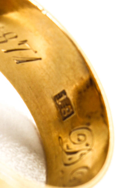 Designer Women's 18k Gold Band Gold Plated Bezel Agate Cameo Engraved Vintage Ri