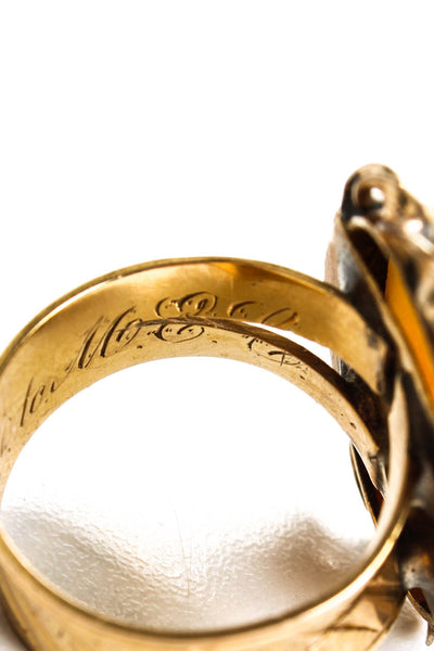 Designer Women's 18k Gold Band Gold Plated Bezel Agate Cameo Engraved Vintage Ri
