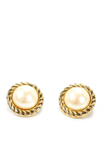 Dotty Smith Womens Vintage Faux Pearl Clip On Earrings Gold Tone