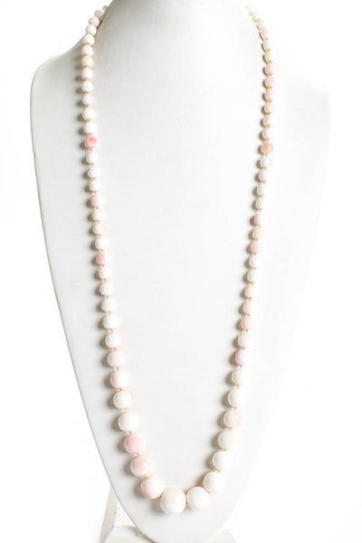 Les Bernard Womens Vintage Marbled Glass Beaded Necklace Pink White 36"