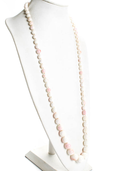 Les Bernard Womens Vintage Marbled Glass Beaded Necklace Pink White 36"
