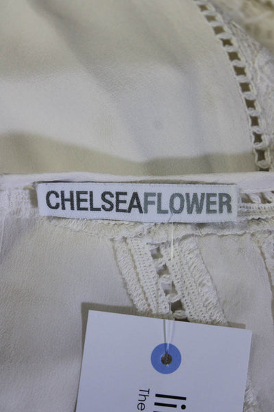 Chelsea Flower Womens Long Lace Raglan Sleeve Crew Neck Top Blouse White Large