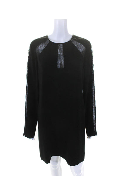 BCBG Max Azria Womens Payten Lace Trim Long Sleeve Shift Dress Black Size Medium