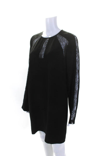 BCBG Max Azria Womens Payten Lace Trim Long Sleeve Shift Dress Black Size Medium