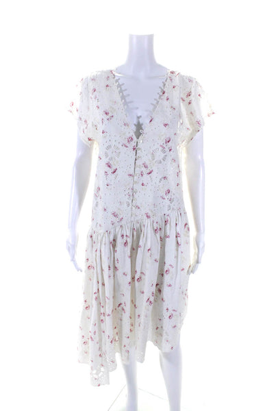 Sea New York Womens Embroidered Eyelet Asymmetrical Popover Dress White Size 8