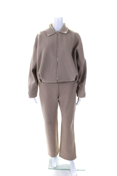 Zara Womens Taupe Collar Full Zip Long Sleeve Sweatshirt Pants Set Size XS S