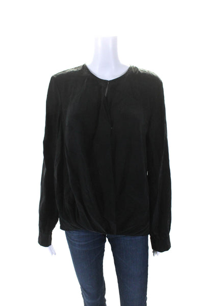 Rag & Bone Womens Silk Crepe V-Neck Long Sleeve Blouse Top Black Size L