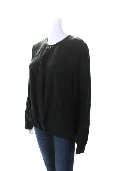 Rag & Bone Womens Silk Crepe V-Neck Long Sleeve Blouse Top Black Size L