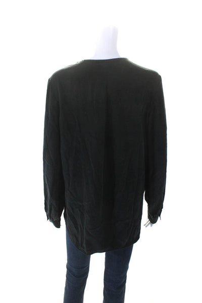 Rag & Bone Womens Silk Crepe V-Neck Long Sleeve Blouse Top Black Size L