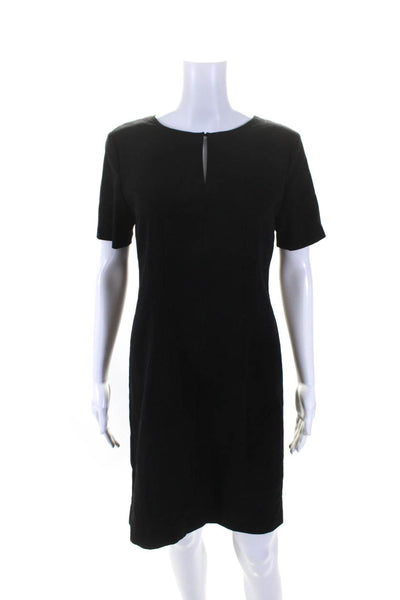 T Tahari Womens Stretch V-Neck Short Sleeve Knee Length Shift Dress Black Size 6