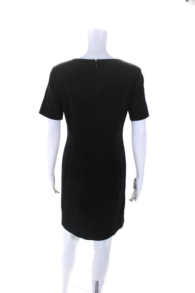 T Tahari Womens Stretch V-Neck Short Sleeve Knee Length Shift Dress Black Size 6