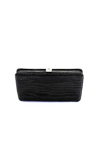 Lambertson Truex Womens Alligator Skin Silver Tone Wallet Black