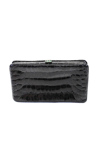 Lambertson Truex Womens Alligator Skin Silver Tone Wallet Black