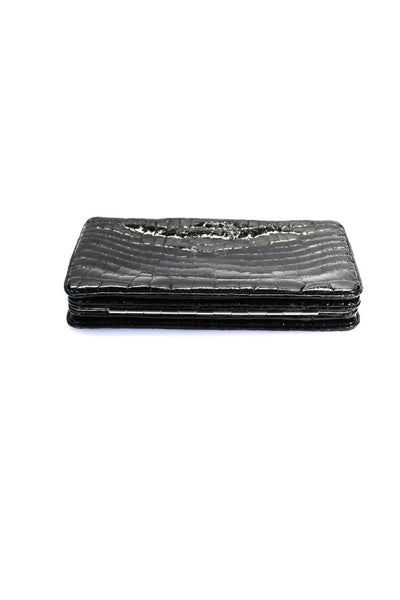 Lambertson Truex Womens Alligator Skin Silver Tone Wallet Black