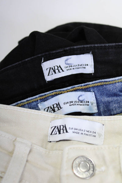 Zara Womens Straight Leg Jeans Black Off White Blue Cotton Size 2 Lot 3