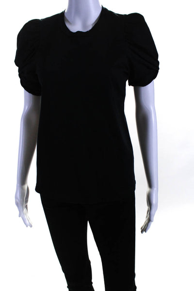 ALC Womens Cotton Short Puff Sleeve Tshirt Blouse Black Size XS