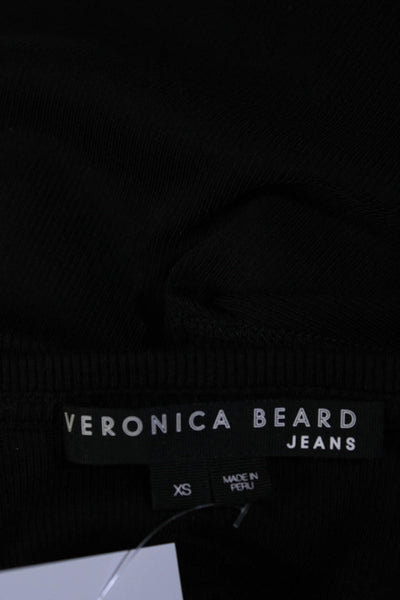 Veronica Beard Womens Cotton Ribbed Knit V Neck Ruffle Blouse Black Size XS
