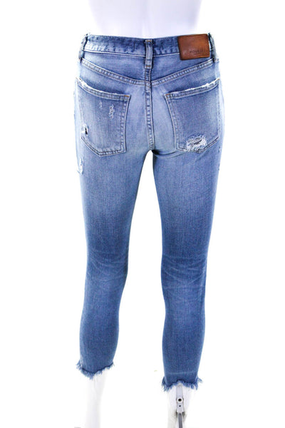 Moussy Womens Raw Hem Skinny Leg Mid Rise Jeans Blue Cotton Size 24