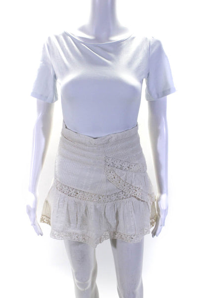 Love Shack Fancy Womens Crochet Trim Mini Skirt White Cotton Size Extra Small