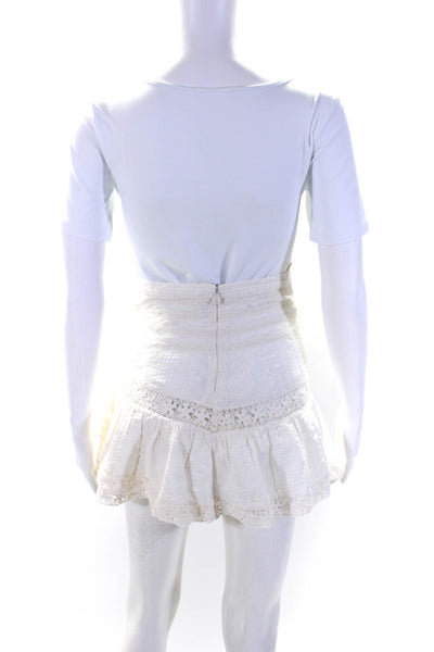 Love Shack Fancy Womens Crochet Trim Mini Skirt White Cotton Size Extra Small