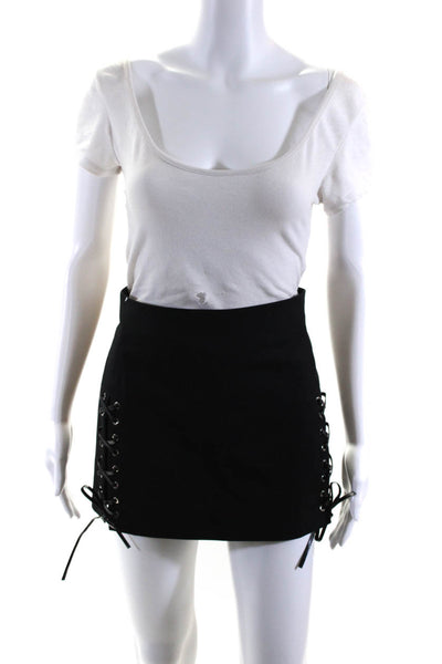 Helmut Lang Womens Cotton Faux Leather Lace Up Trim Mini Skirt Black Size 2