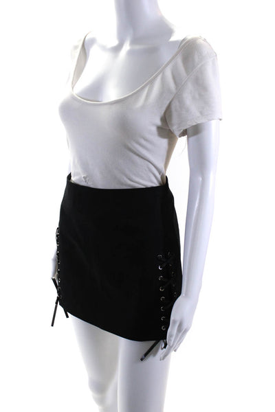 Helmut Lang Womens Cotton Faux Leather Lace Up Trim Mini Skirt Black Size 2