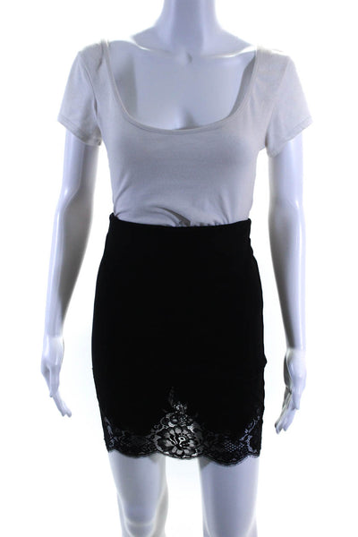 Robert Rodriguez Womens Scallop Hem Lace Trim Bodycon Pencil Skirt Black Size 0