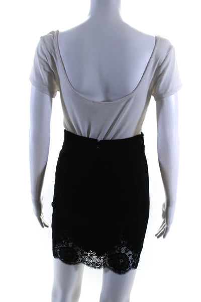 Robert Rodriguez Womens Scallop Hem Lace Trim Bodycon Pencil Skirt Black Size 0