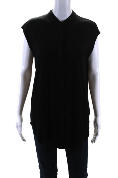 Eileen Fisher Womens Short Sleeves Button Down Shirt Black Size Small