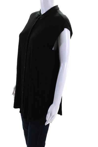 Eileen Fisher Womens Short Sleeves Button Down Shirt Black Size Small