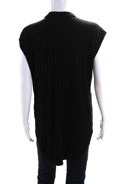 Eileen Fisher Womens Short Sleeves Button Down Shirt Black Size Small