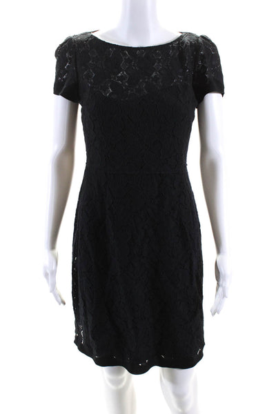 Elie Tahari Womens Floral Knit Short Sleeve Lined Knee Length Dress Blue Size 6