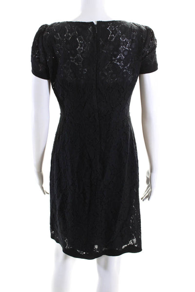 Elie Tahari Womens Floral Knit Short Sleeve Lined Knee Length Dress Blue Size 6