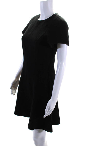 Proenza Schouler Womens Back Zip Short Sleeve A Line Dress Black Wool Size 4