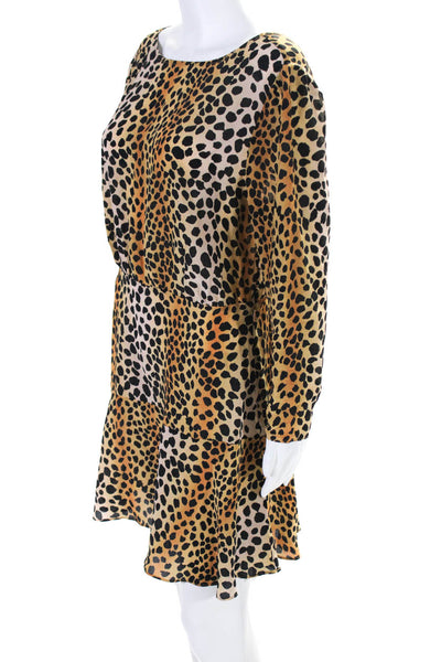 Rixo Womens Kyla Scoop Back Leopard Print Long Sleeve Mini Dress Brown Large