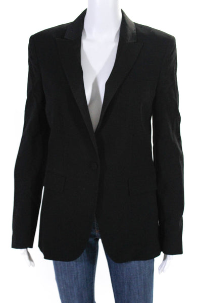Faconnable Womens Satin Peak Lapel One Button Blazer Jacket Black Size 6