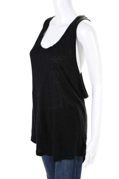 Acne Womens Linen Scoop Neck Sleeveless Pullover Casual Tank Top Black Size S