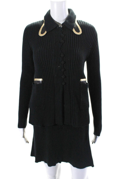 Prada Womens Ribbed Cotton V-Neck Cardigan Sweater Dress Black Size 40 12