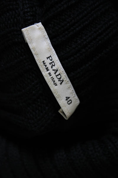Prada Womens Ribbed Cotton V-Neck Cardigan Sweater Dress Black Size 40 12