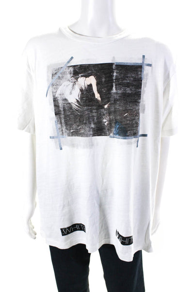 Off White Mens Jersey Knit Graphic Printed Short Sleeve T-Shirt White Size XL