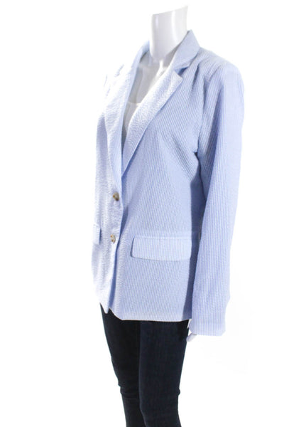 Moving Forward Designs Womens Striped Buttoned Long Sleeve Blazer Blue Size M