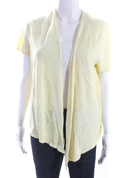 Eileen Fisher Womens Open Front Short Sleeve Linen Cardigan Sweater Yellow XL