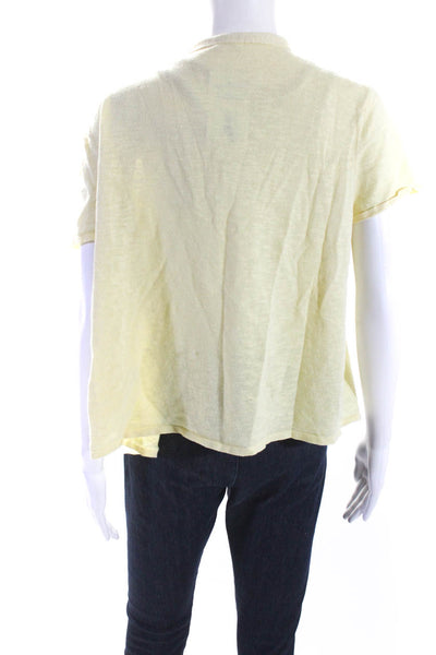 Eileen Fisher Womens Open Front Short Sleeve Linen Cardigan Sweater Yellow XL