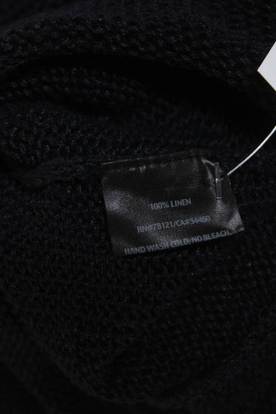 Eileen Fisher Womens Scoop Neck Open Knit Sweater Navy Blue Linen Size XL