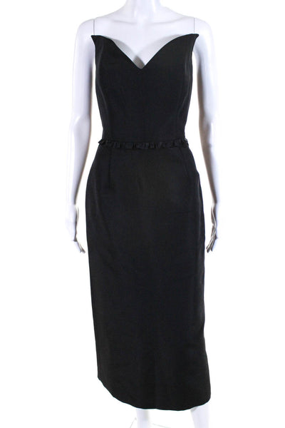 Markarian Womens Silk Sweetheart Neck Ruffled Waist A Line Gown Black Size 6